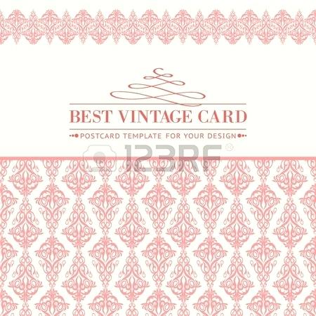 450x450 Vintage Invitation Card Template With Damask Ornament And Vertical