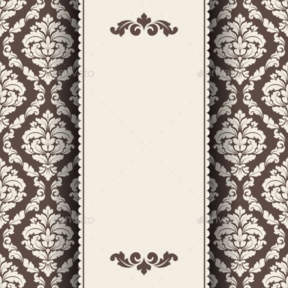 590x590 Vintage Invitation Card Vector Ornate Damask Background