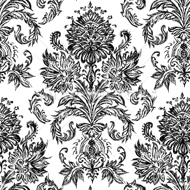 Vector Hand Drawn Sketch Damask Pattern 800x800 Vector Hand Drawn Sketch Damask Pattern