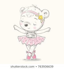 260x280 Cute Dancing Bear Ballerina Cartoon Hand Drawn Vector Illustration