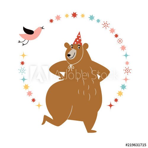 500x500 Funny Dancing Bear, Idea For Greeting Card, Birthday Card