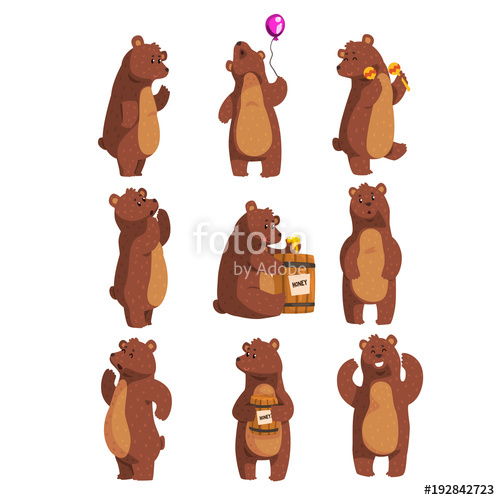 500x500 Set With Funny Bear Forest Animal Waving