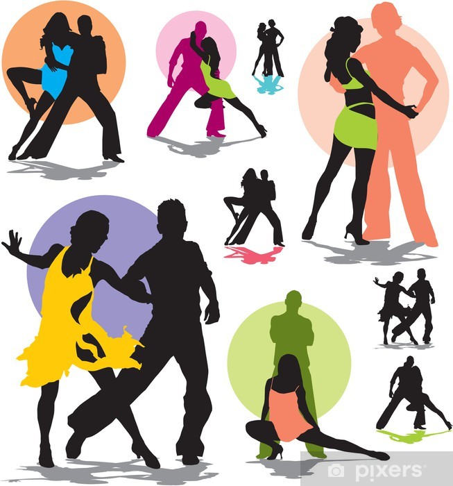 653x700 Set Vector Dance Couple Silhouettes Wall Mural