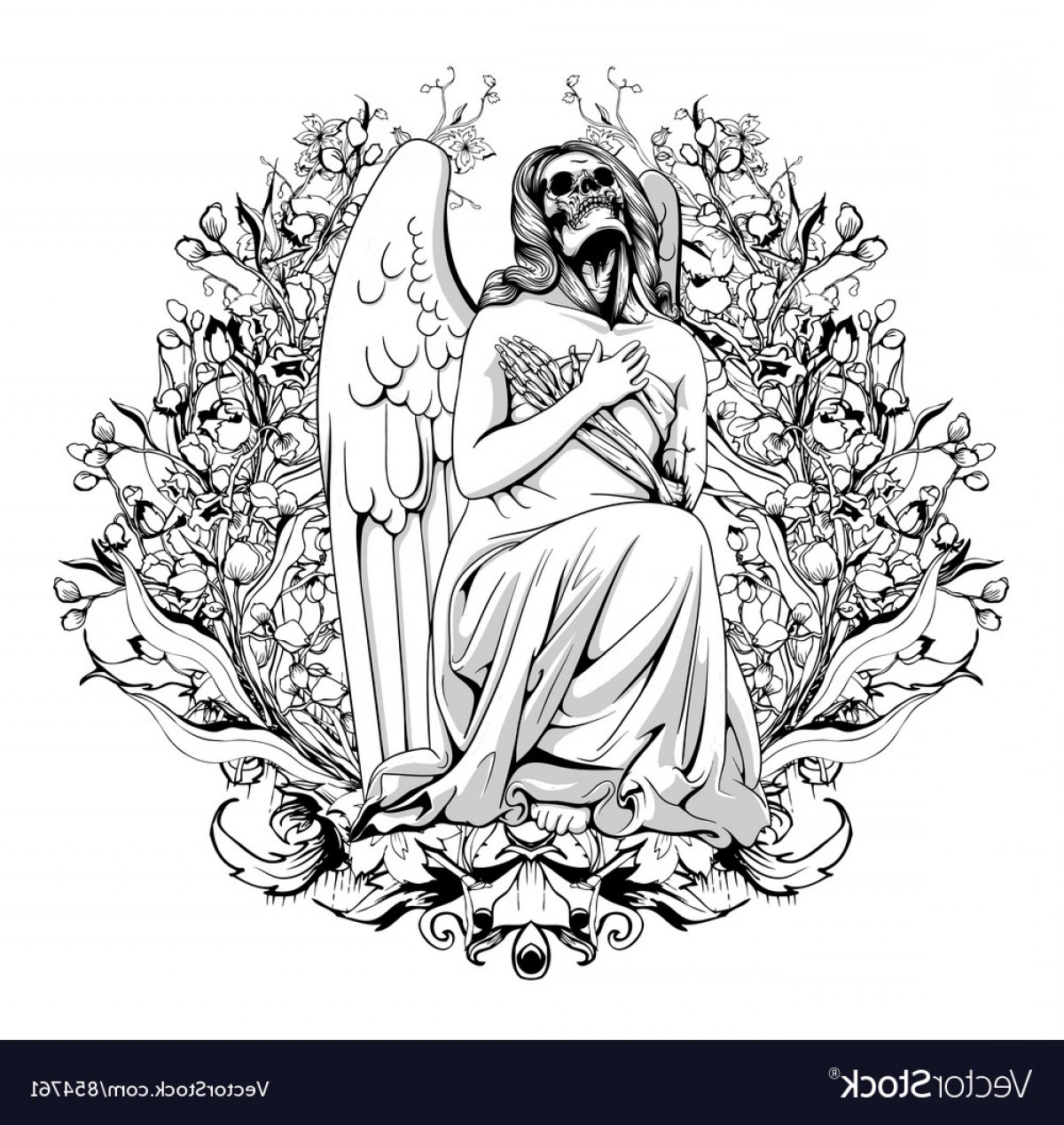 1200x1269 Dark Angel With Floral Vector Soidergi