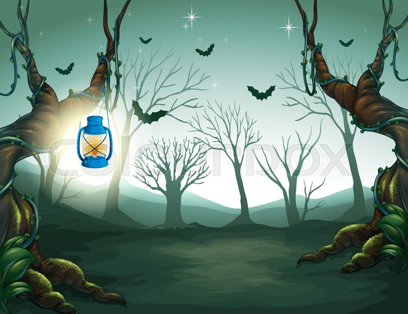 800x616 Lamp Light In The Dark Forest Stock Vector Colourbox