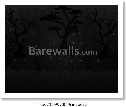 435x370 Scary Eyes In The Dark Forest, Art Print Barewalls Posters
