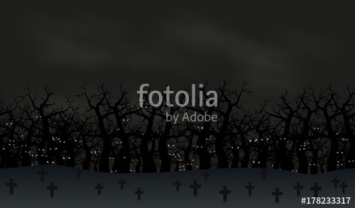 500x293 Seamless Halloween Poster Background Foggy Landscape Of Graveyard