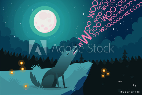500x333 Wolf Howling On Moon On A Cliff In The Dark Forest Vector