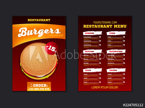 500x375 Fast Food Menu Brochure Design On A Dark Red Background Vector