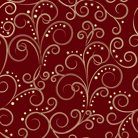 450x450 Golden Vintage Seamless Pattern On Dark Red Background, Vector