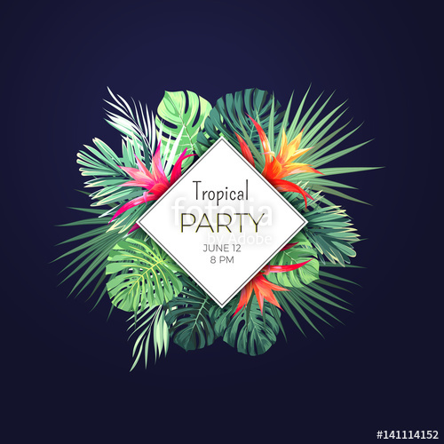 500x500 Dark Vector Tropical Background With Green Palm Leaves