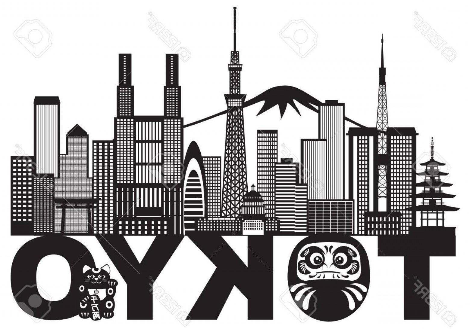 1560x1095 Photostock Vector Tokyo Japan City Skyline Panorama Daruma Doll