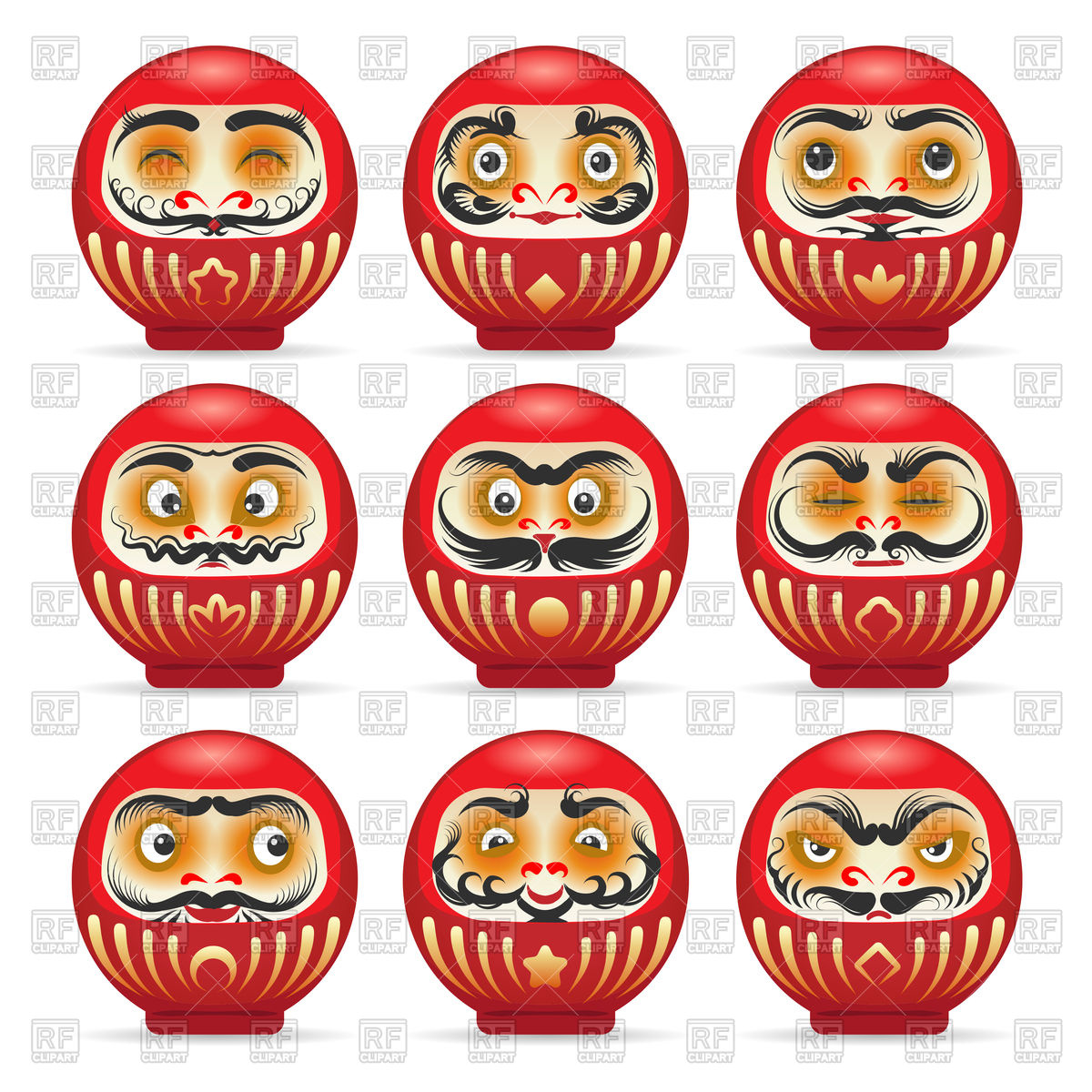 1200x1200 Red Daruma Dolls From Japan Isolated On White Vector Image