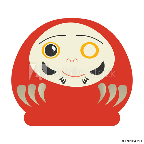500x500 Vector Illustration Of Japanese Traditional Daruma Doll With One