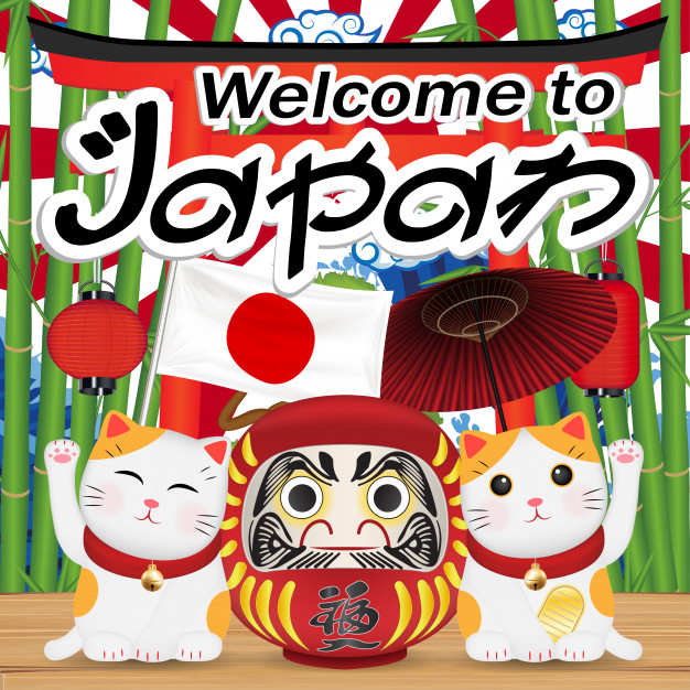 626x626 Welcome To Japan With Maneki Cat And Daruma Doll Vector Premium