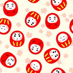 240x240 Seamless Pattern Red Cute Daruma Doll With Pink Sakura