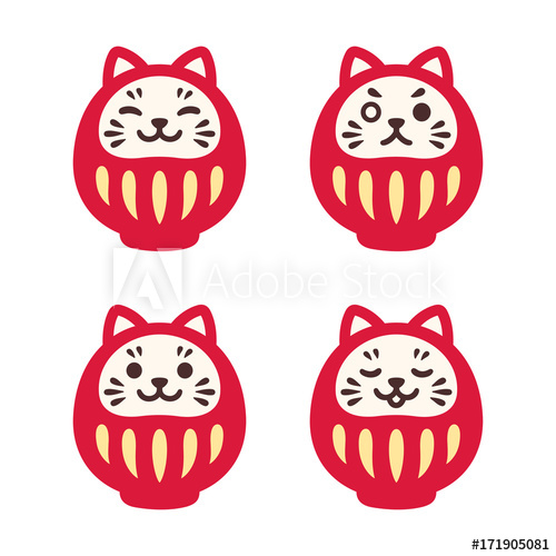 500x500 Cute Cat Daruma Doll Set