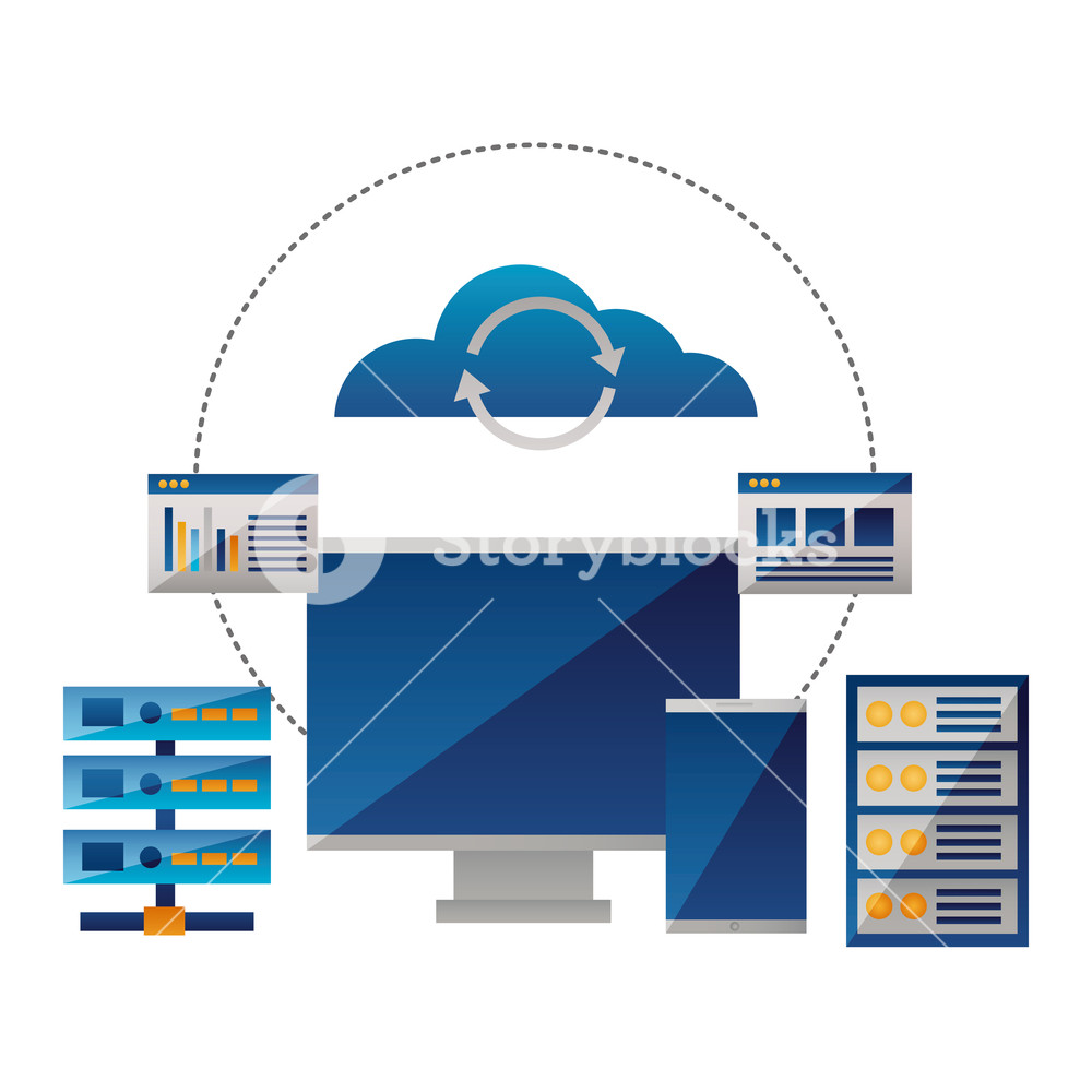 Cloud Computing Monitor Cellphone Database Vector Illustration 1000x1000 Cloud Computing Monitor Cellphone Database Vector Illustration