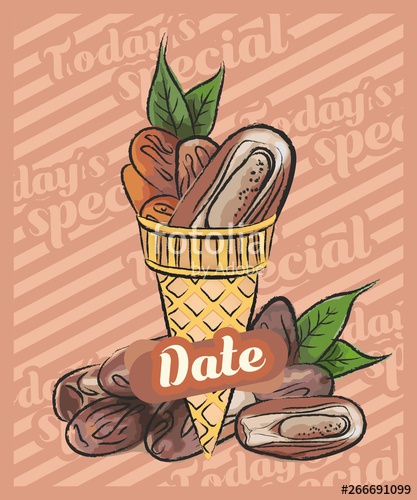 Date Ice Cream Scoop In Cone Vector Sketch Illustration Fruit 417x500 Date Ice Cream Scoop In Cone Vector Sketch Illustration Fruit