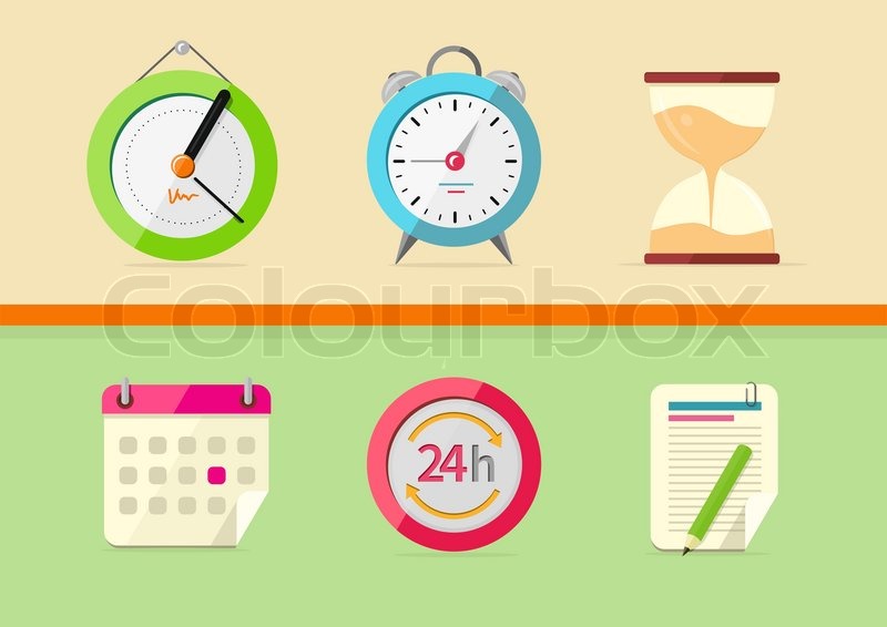 800x566 Time And Date Icons In Cartoon Design Stock Vector Colourbox