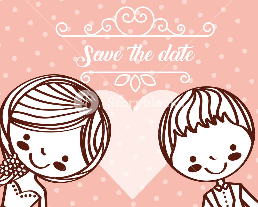 1000x800 Wedding Couple Cartoon Love Greeting Card Save The Date Vector