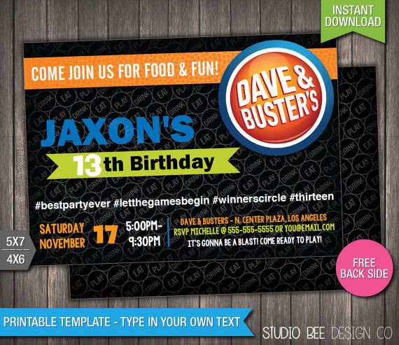 570x493 Dave Busters Birthday Invitation