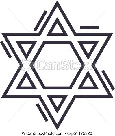 398x470 Jewish David Star Vector Line Icon, Sign, Illustration