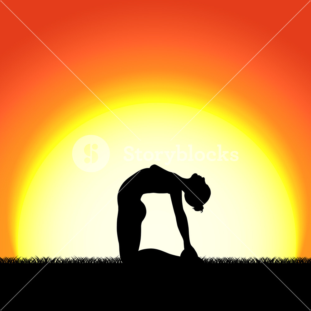 1000x1000 Yoga Ustrasana Pose Black Silhouette On Sunset Background Woman