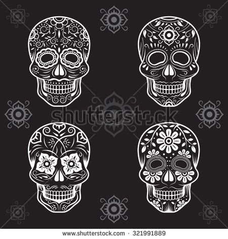 Day Of The Dead Skulls, Black And White Set, Black Or Dark 450x470 Day Of The Dead Skulls, Black And White Set, Black Or Dark