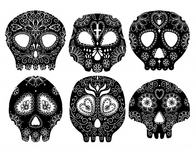 Day Of The Dead Skull Vector Illustration Set Tattoo Skeleton 626x481 Day Of The Dead Skull Vector Illustration Set Tattoo Skeleton