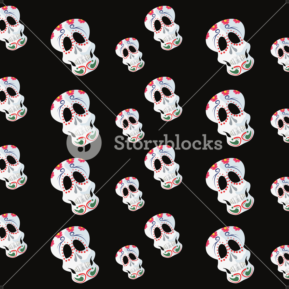 Day Of The Dead Skulls Smiling Color Flowers Background Vector 1000x1000 Day Of The Dead Skulls Smiling Color Flowers Background Vector