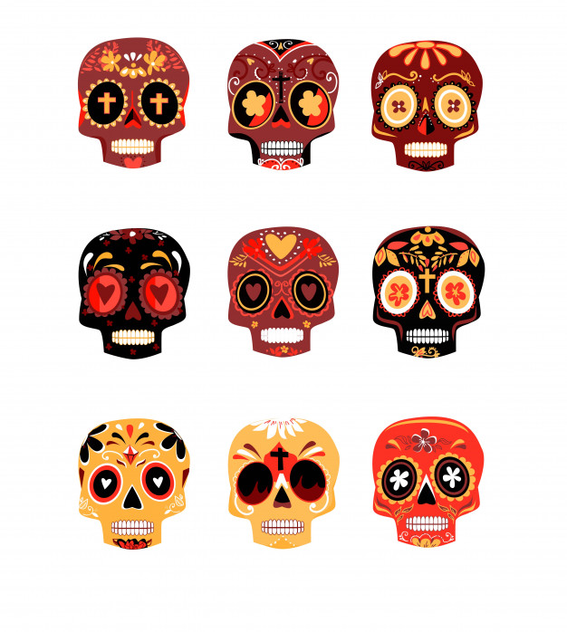 626x698 Decorative Colorful Skulls Set Day Of The Dead Vector Illustration