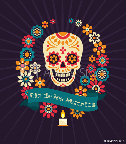 438x500 Dia De Los Muertos Day Of The Dead Vector Poster With Sugar