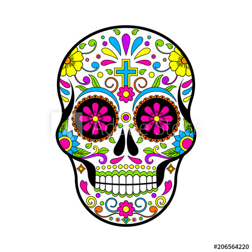 500x500 Mexican Sugar Skulls, Day Of The Dead Vector Illustration On White