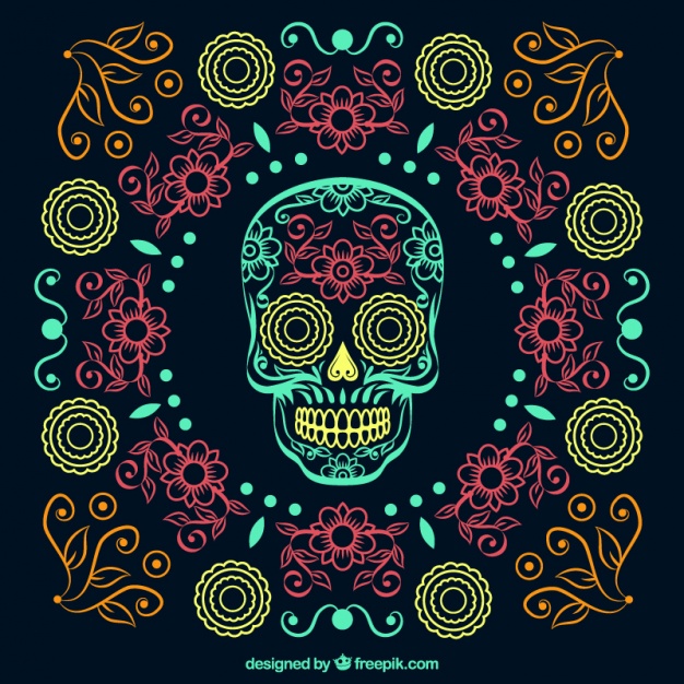 626x626 Ornamental Beautiful Hand Drawn Day Of The Dead Background Vector