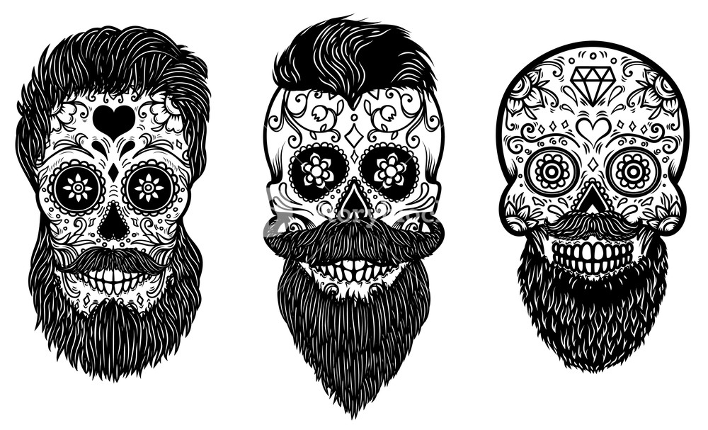 1000x607 Set Of Bearded Mexican Sugar Skulls With Pattern Day Of The Dead