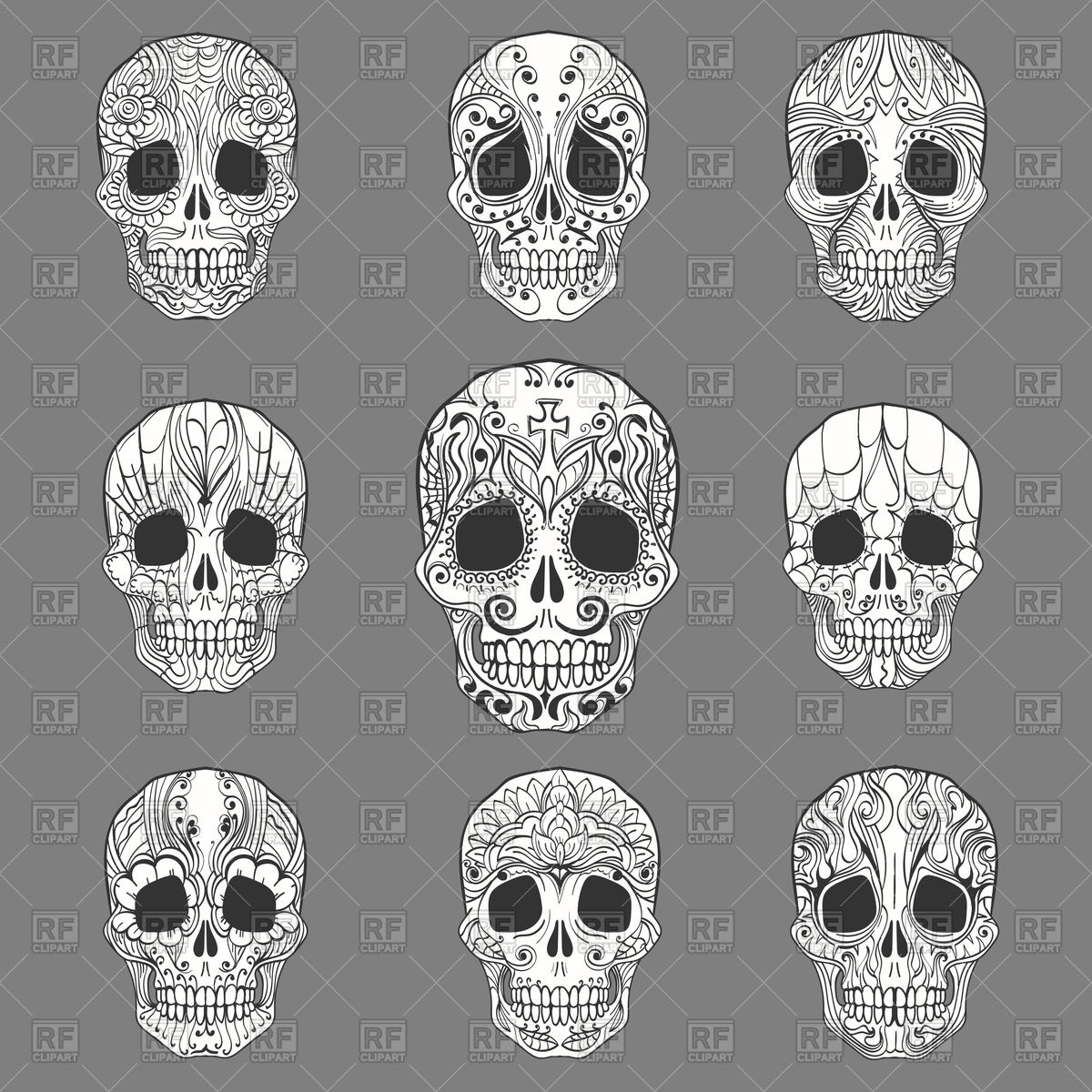 1200x1200 Set Of Skull With Ornament, Sugar Skulls, Mexican Day Of The Dead