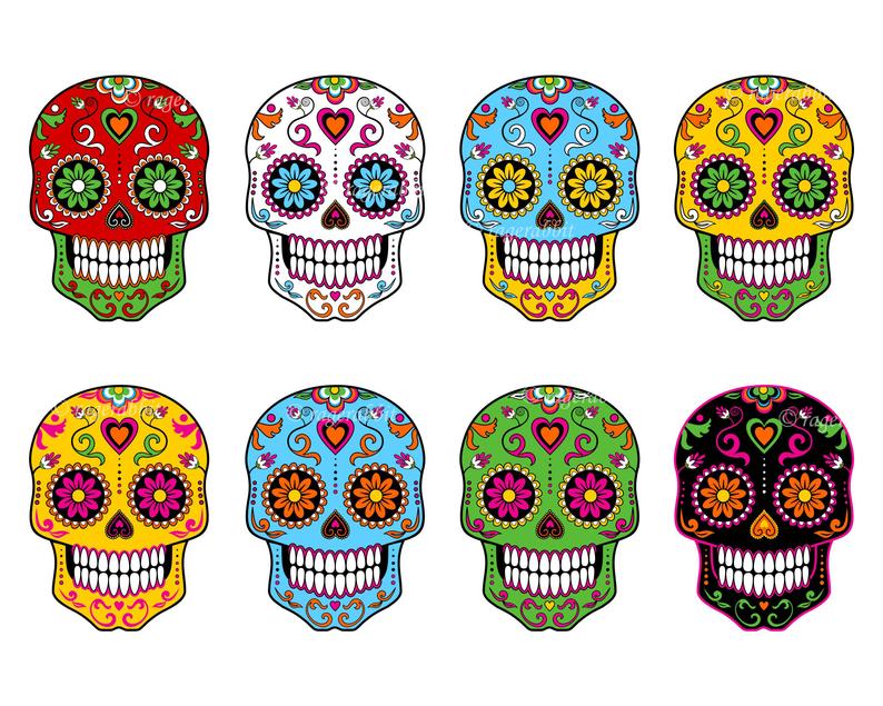 794x635 Sugar Skull Day Of The Dead Vector Illustrations Set Etsy
