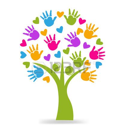428x450 Stock Vector Hand Print Tree, Heart Logo, Daycare Logo