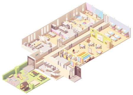 450x320 Vector Isometric Kindergarten Building Cross Section Infant