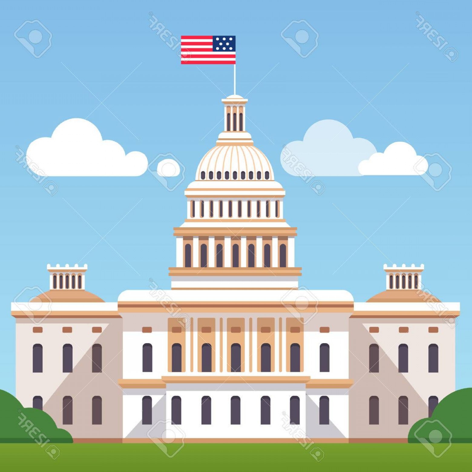 1560x1560 Photostock Vector White House Building With Us Flag On A Blue Sky