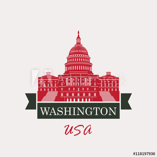 500x500 Vector Illustration Capitol Building In Washington, Dc With Flag