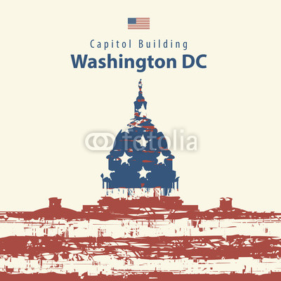 400x400 Vector Illustration Capitol Building In Washington Dc With Flag
