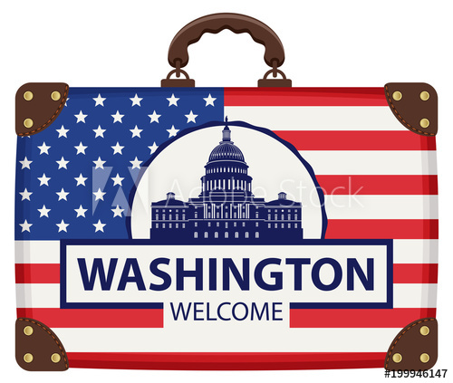 500x423 Vector Travel Banner With Suitcase In Colors Of American Flag