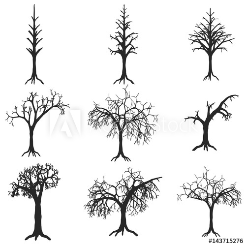 500x500 Dead Trees Set Of Vector Silhouettes Isolated On White Background