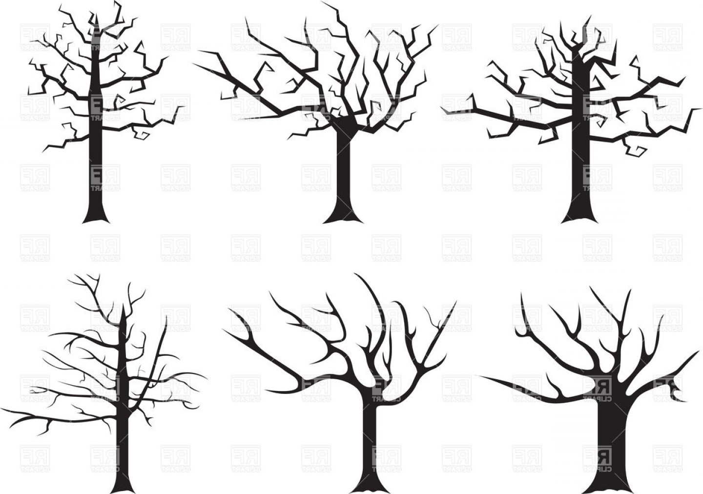 1440x1012 Silhouettes Of Stylized Dead Trees Leafless Dry Trees Vector
