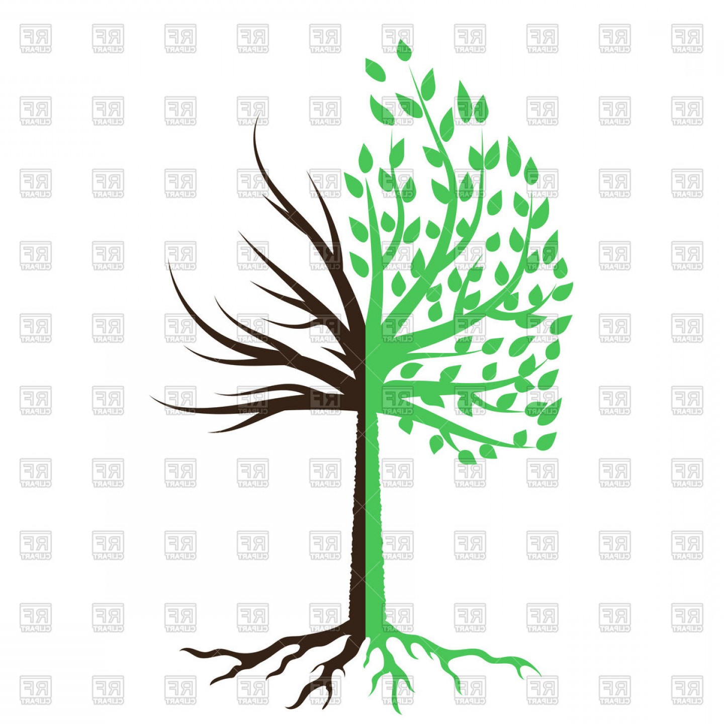 1440x1440 Tree Half Green Half Dead Vector Clipart Soidergi