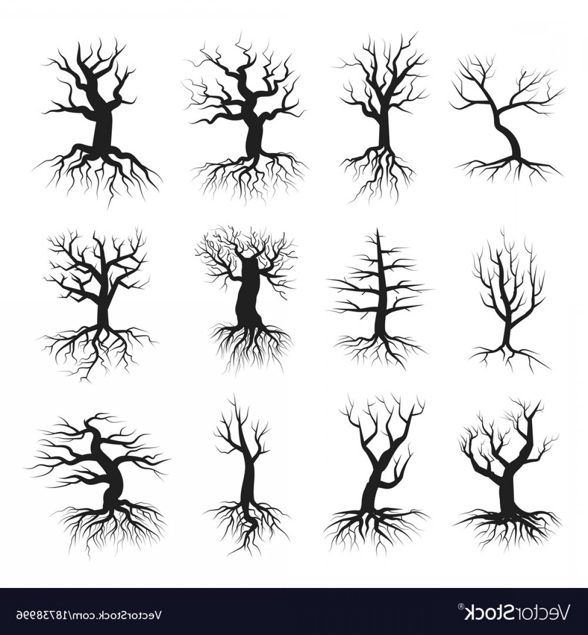 1200x1296 Dead Tree Flat Style Set Vector Newwaysys