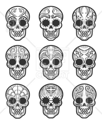 327x400 Calavera Or Sugar Skull Tattoo Set For Mexican Day Of The Dead