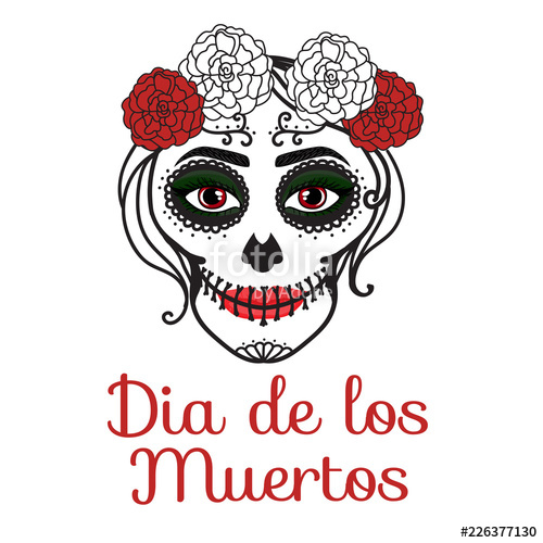 500x500 Sign Dia De Los Muertos Catrina Woman With Make Up Of Sugar Skull